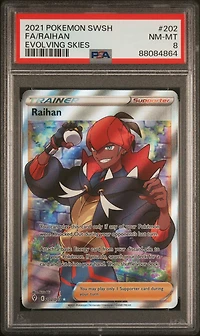 2021 Pokemon Sword & Shield Evolving Skies 202 Full Art/raihan PSA 8