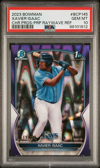 2023 Bowman Chrome Prospects Bcp145 Xavier Isaac Purple Raywave PSA 10