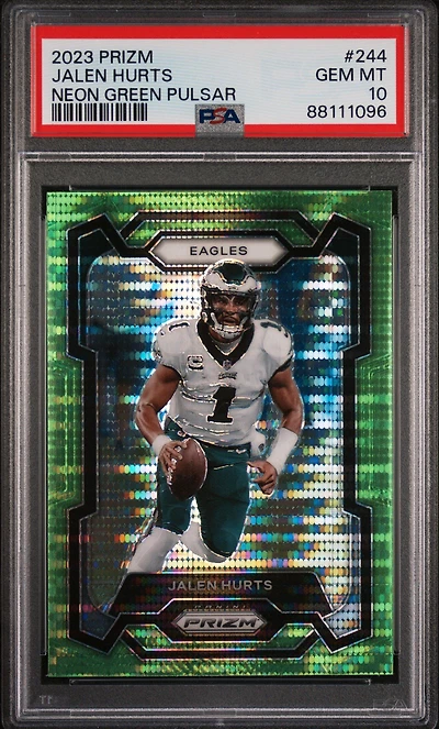 2023 Panini Prizm 244 Jalen Hurts Neon Green Pulsar PSA 10