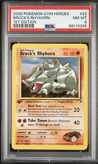 2000 Pokemon Gym Heroes 22 Brock's Rhyhorn 1st Edition PSA 8