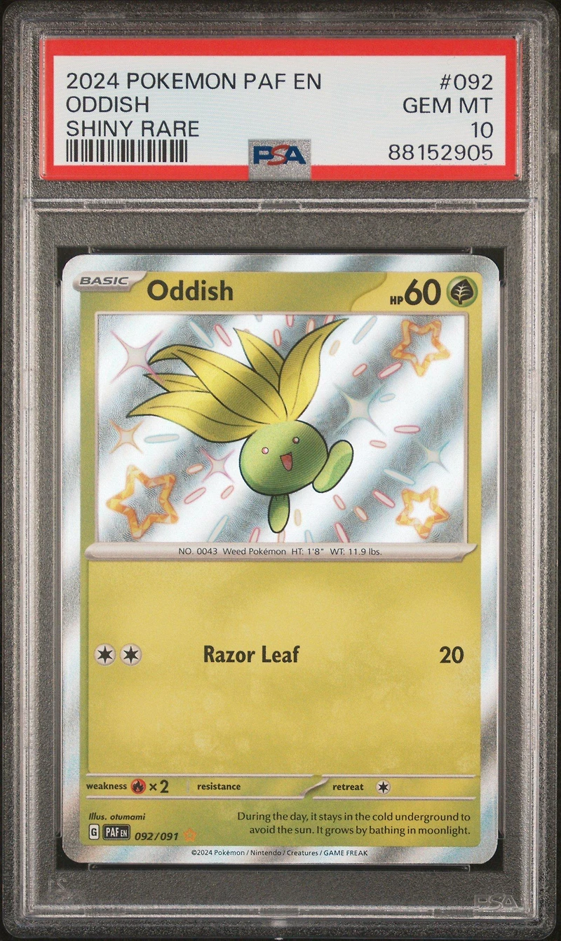 2024 Pokemon Paf En-paldean Fates 092 Oddish Shiny Rare PSA 10
