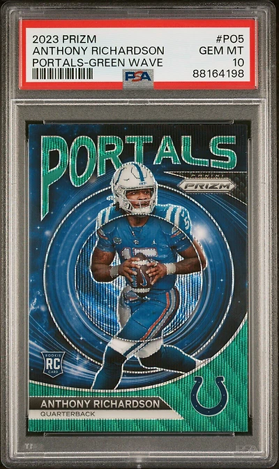 2023 Panini Prizm Portals Po5 Anthony Richardson Green Wave PSA 10