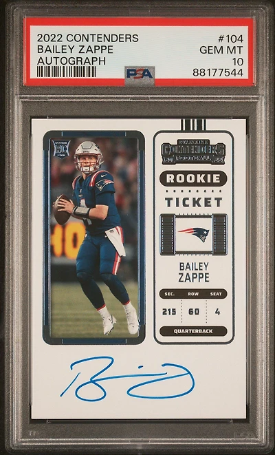 2022 Panini Contenders 104 Bailey Zappe Autograph PSA 10
