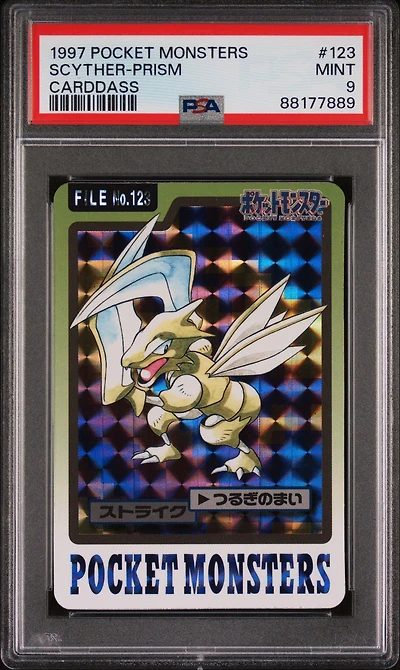 1997 Pocket Monsters Carddass 123 Scyther-prism PSA 9
