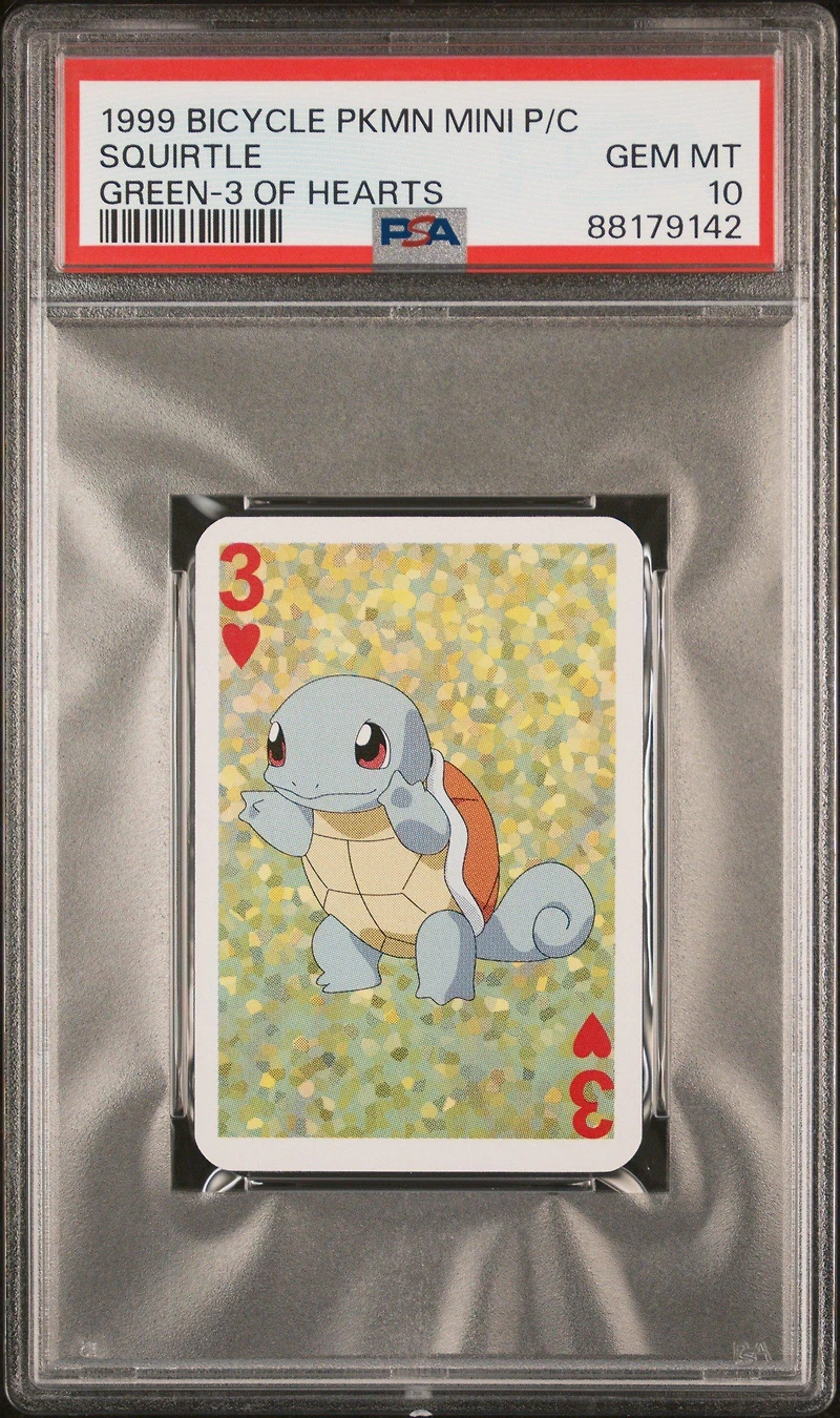 1999 Bicycle Pokemon Mini Playing Cards Green Deck  Squirtle 3 Of Hearts PSA 10