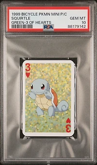 1999 Bicycle Pokemon Mini Playing Cards Green Deck  Squirtle 3 Of Hearts PSA 10
