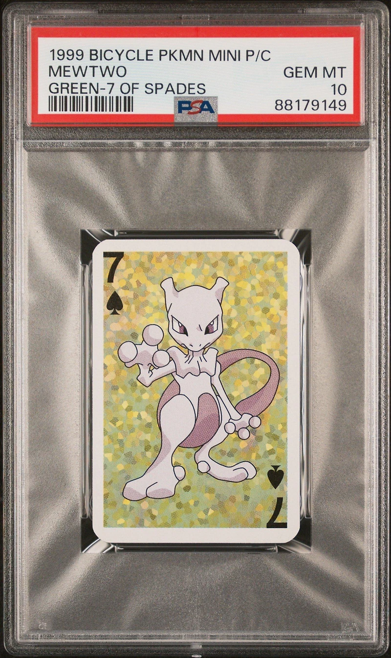 1999 Bicycle Pokemon Mini Playing Cards Green Deck  Mewtwo 7 Of Spades PSA 10