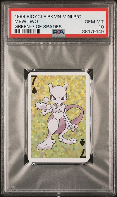 1999 Bicycle Pokemon Mini Playing Cards Green Deck  Mewtwo 7 Of Spades PSA 10