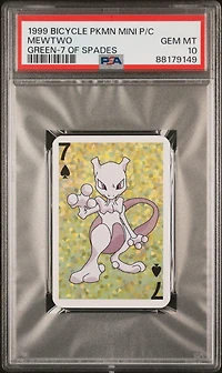 1999 Bicycle Pokemon Mini Playing Cards Green Deck  Mewtwo 7 Of Spades PSA 10