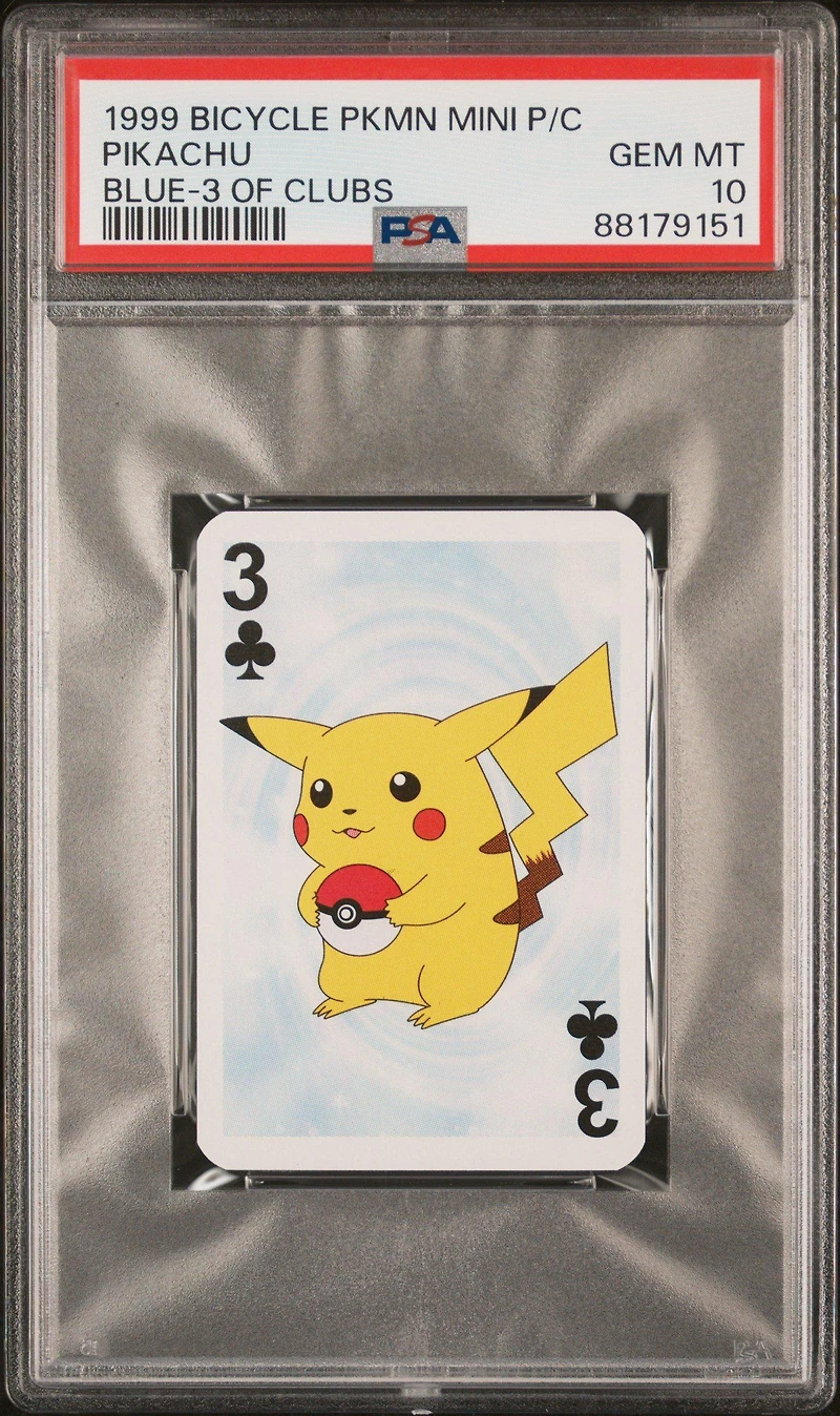 1999 Bicycle Pokemon Mini Playing Cards Blue Deck  Pikachu 3 Of Clubs PSA 10