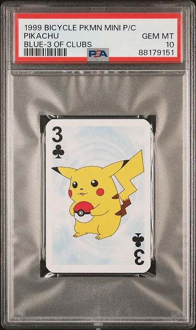 1999 Bicycle Pokemon Mini Playing Cards Blue Deck  Pikachu 3 Of Clubs PSA 10