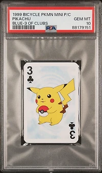 1999 Bicycle Pokemon Mini Playing Cards Blue Deck  Pikachu 3 Of Clubs PSA 10