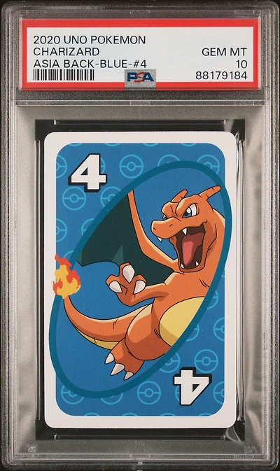 2020 Uno Pokemon Charizard Asia Back-blue-#4 PSA 10