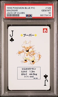 1998 Pokemon Blue Version Playing Cards 126 Magmar Jack Of Clubs PSA 10