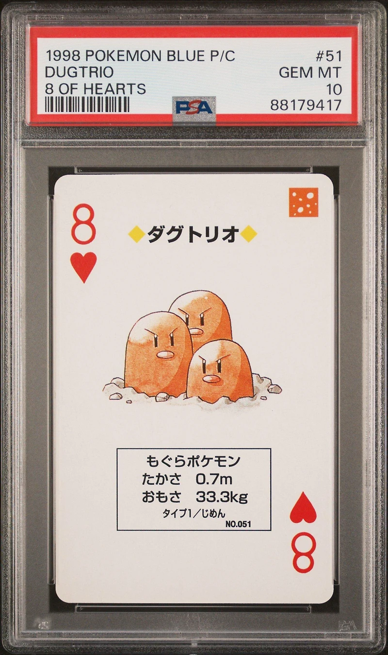 1998 Pokemon Blue Version Playing Cards 51 Dugtrio 8 Of Hearts PSA 10