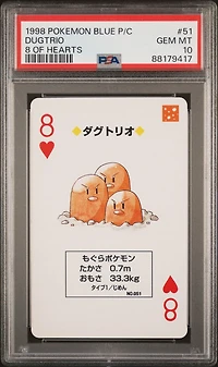 1998 Pokemon Blue Version Playing Cards 51 Dugtrio 8 Of Hearts PSA 10