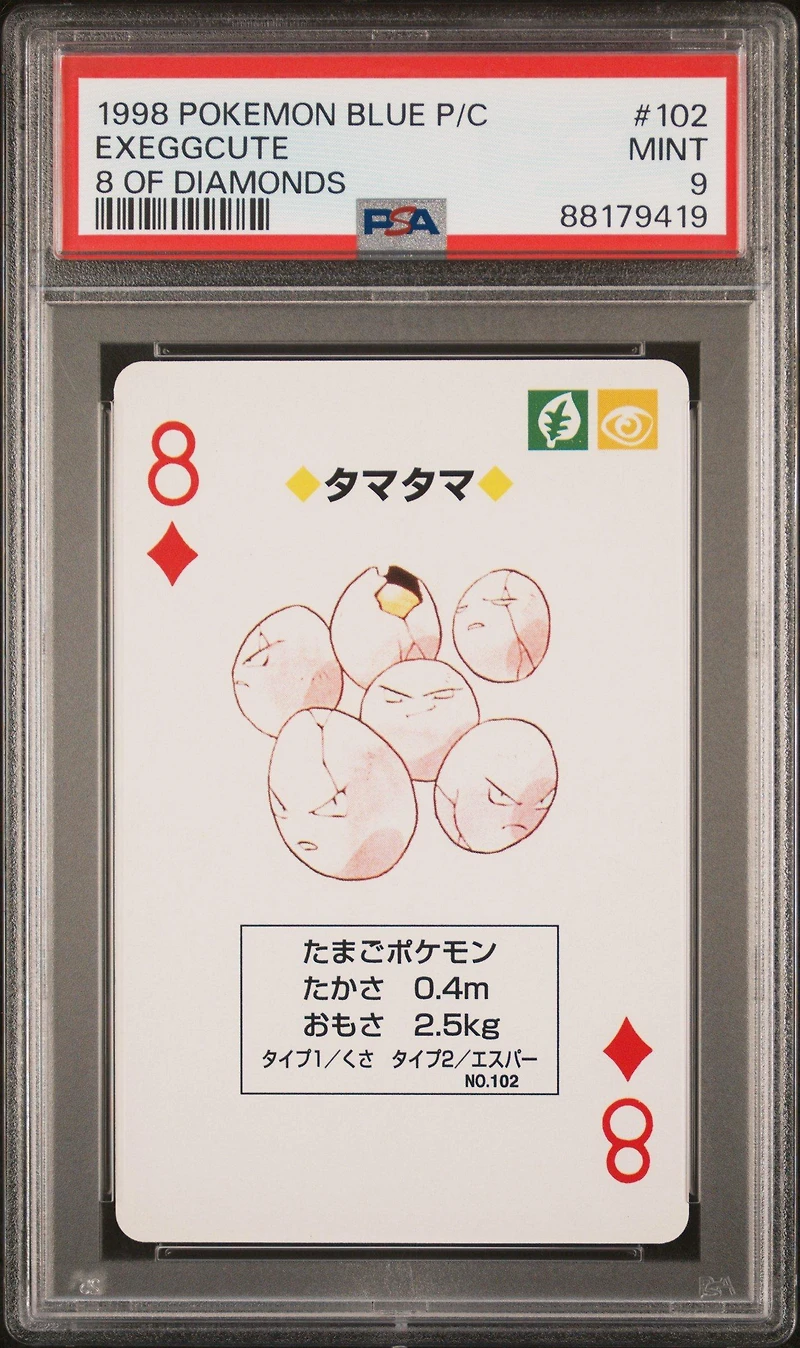 1998 Pokemon Blue Version Playing Cards 102 Exeggcute 8 Of Diamonds PSA 9