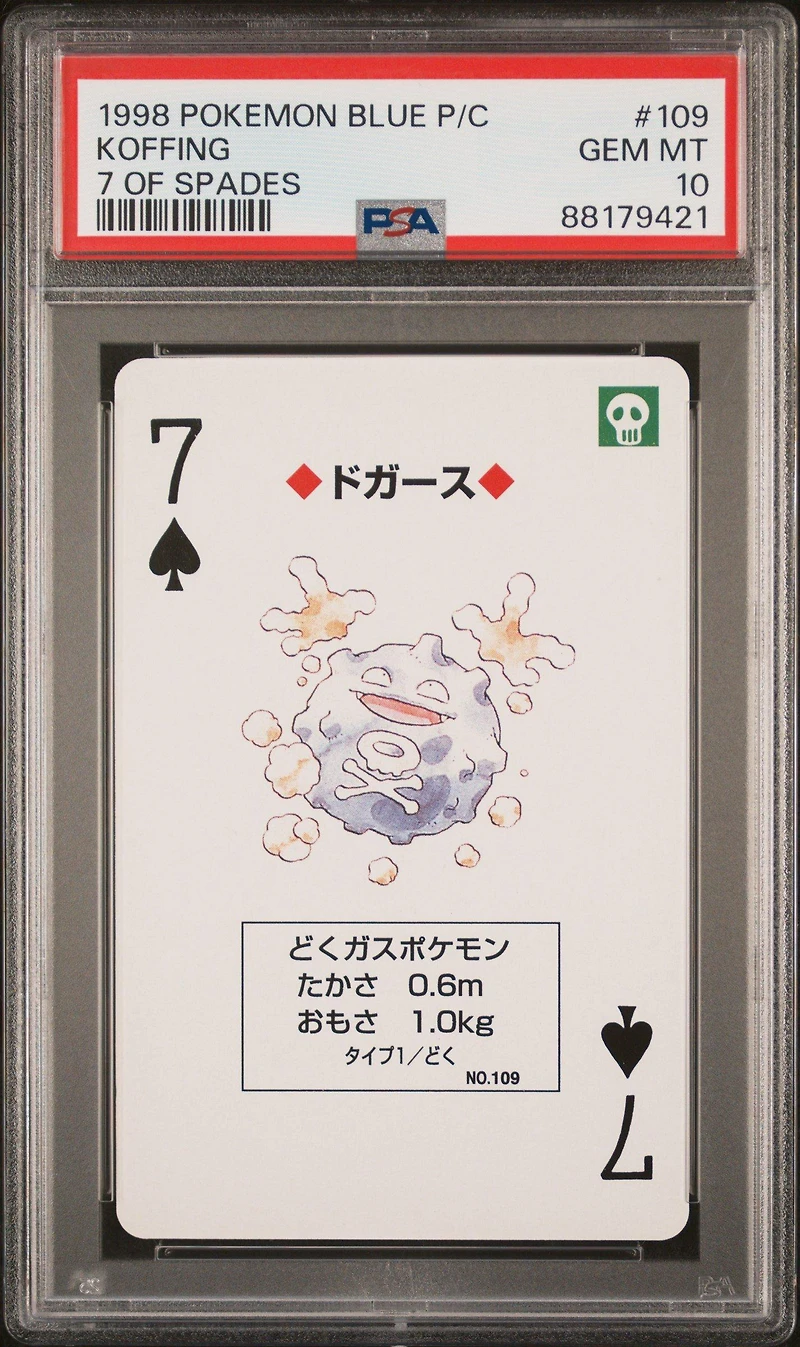 1998 Pokemon Blue Version Playing Cards 109 Koffing 7 Of Spades PSA 10