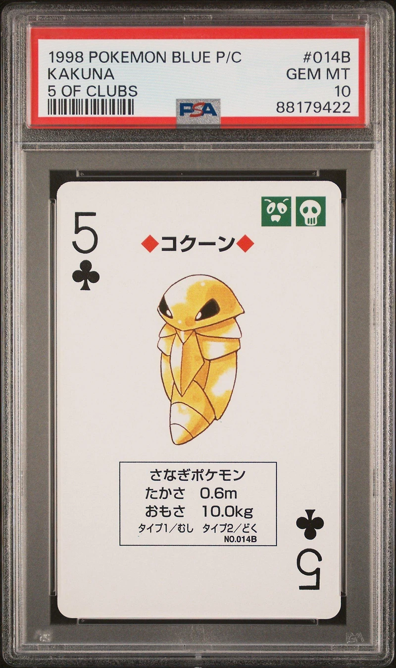 1998 Pokemon Blue Version Playing Cards 014b Kakuna 5 Of Clubs PSA 10