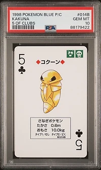 1998 Pokemon Blue Version Playing Cards 014b Kakuna 5 Of Clubs PSA 10