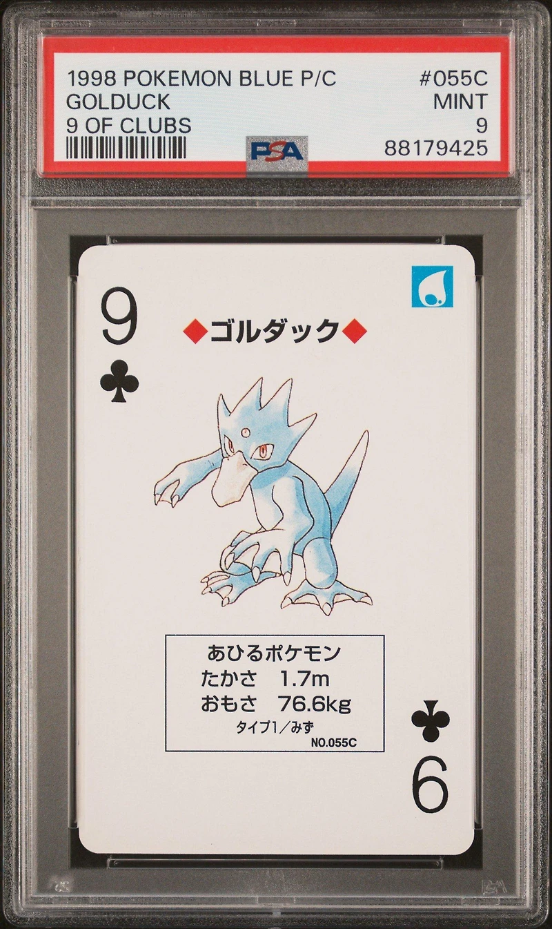 1998 Pokemon Blue Version Playing Cards 055c Golduck 9 Of Clubs PSA 9