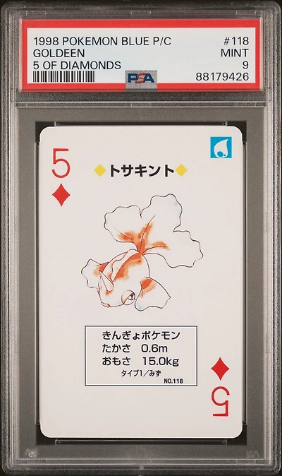 1998 Pokemon Blue Version Playing Cards 118 Goldeen 5 Of Diamonds PSA 9