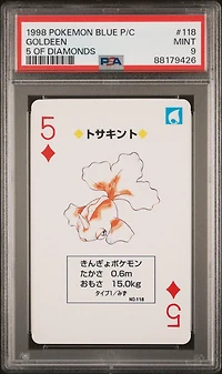 1998 Pokemon Blue Version Playing Cards 118 Goldeen 5 Of Diamonds PSA 9