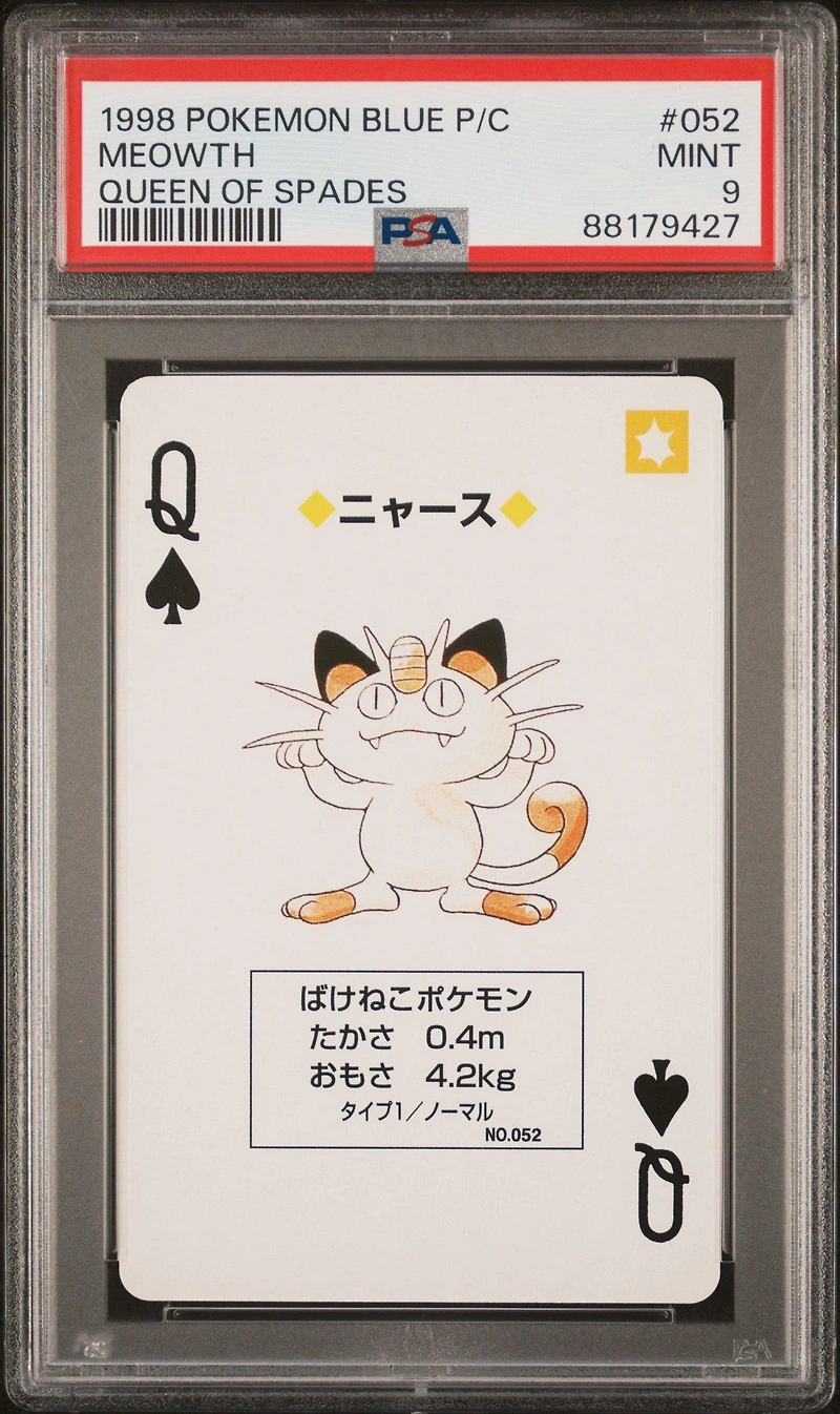 1998 Pokemon Blue Version Playing Cards 052 Meowth Queen Of Spades PSA 9