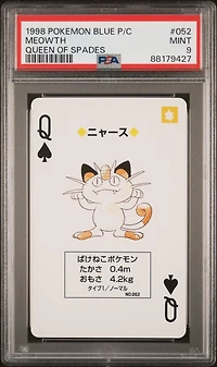1998 Pokemon Blue Version Playing Cards 052 Meowth Queen Of Spades PSA 9