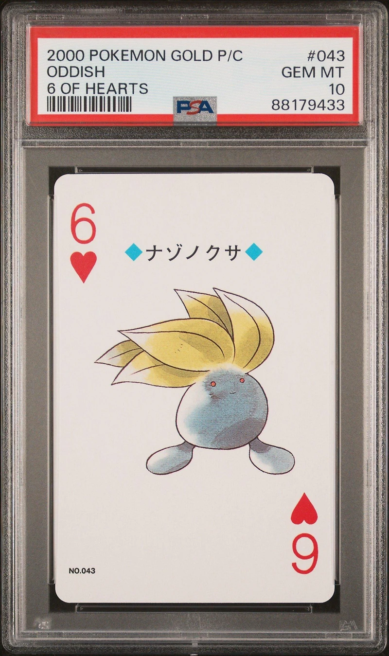 2000 Pokemon Gold Version Playing Cards 043 Oddish 6 Of Hearts PSA 10