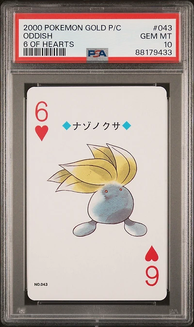 2000 Pokemon Gold Version Playing Cards 043 Oddish 6 Of Hearts PSA 10