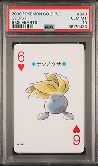 2000 Pokemon Gold Version Playing Cards 043 Oddish 6 Of Hearts PSA 10