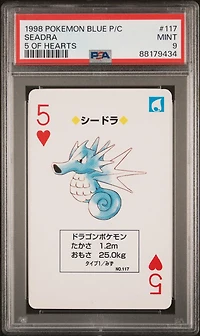 1998 Pokemon Blue Version Playing Cards 117 Seadra 5 Of Hearts PSA 9