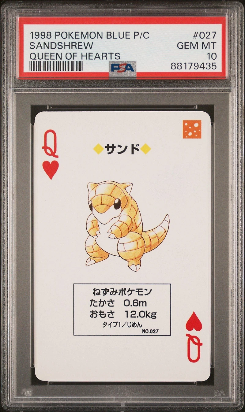 1998 Pokemon Blue Version Playing Cards 027 Sandshrew Queen Of Hearts PSA 10