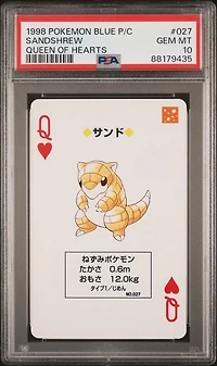 1998 Pokemon Blue Version Playing Cards 027 Sandshrew Queen Of Hearts PSA 10