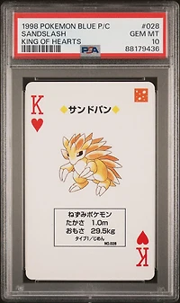 1998 Pokemon Blue Version Playing Cards 028 Sandslash King Of Hearts PSA 10