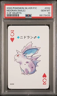 2000 Pokemon Silver Version Playing Cards 032 Nidoran (male) 3 Of Hearts PSA 10
