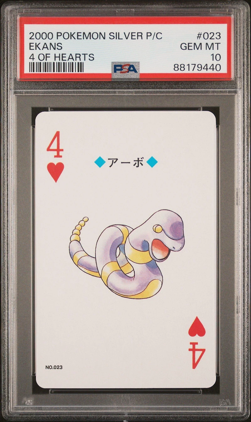 2000 Pokemon Silver Version Playing Cards 023 Ekans 4 Of Hearts PSA 10