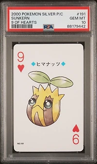 2000 Pokemon Silver Version Playing Cards 191 Sunkern 9 Of Hearts PSA 10