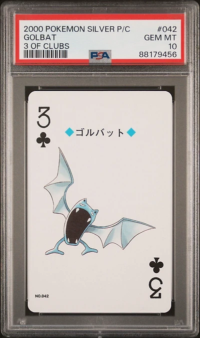 2000 Pokemon Silver Version Playing Cards 042 Golbat 3 Of Clubs PSA 10