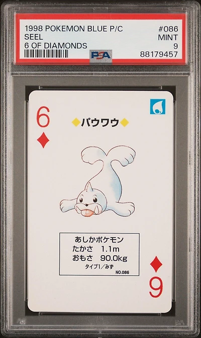 1998 Pokemon Blue Version Playing Cards 086 Seel 6 Of Diamonds PSA 9