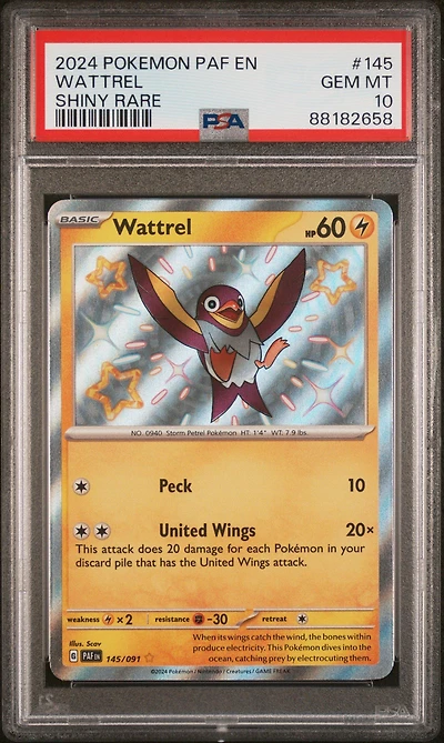 2024 Pokemon Paf En-paldean Fates 145 Wattrel Shiny Rare PSA 10