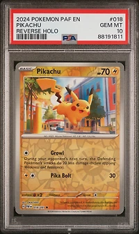 2024 Pokemon Paf En-paldean Fates 018 Pikachu Reverse Holo PSA 10