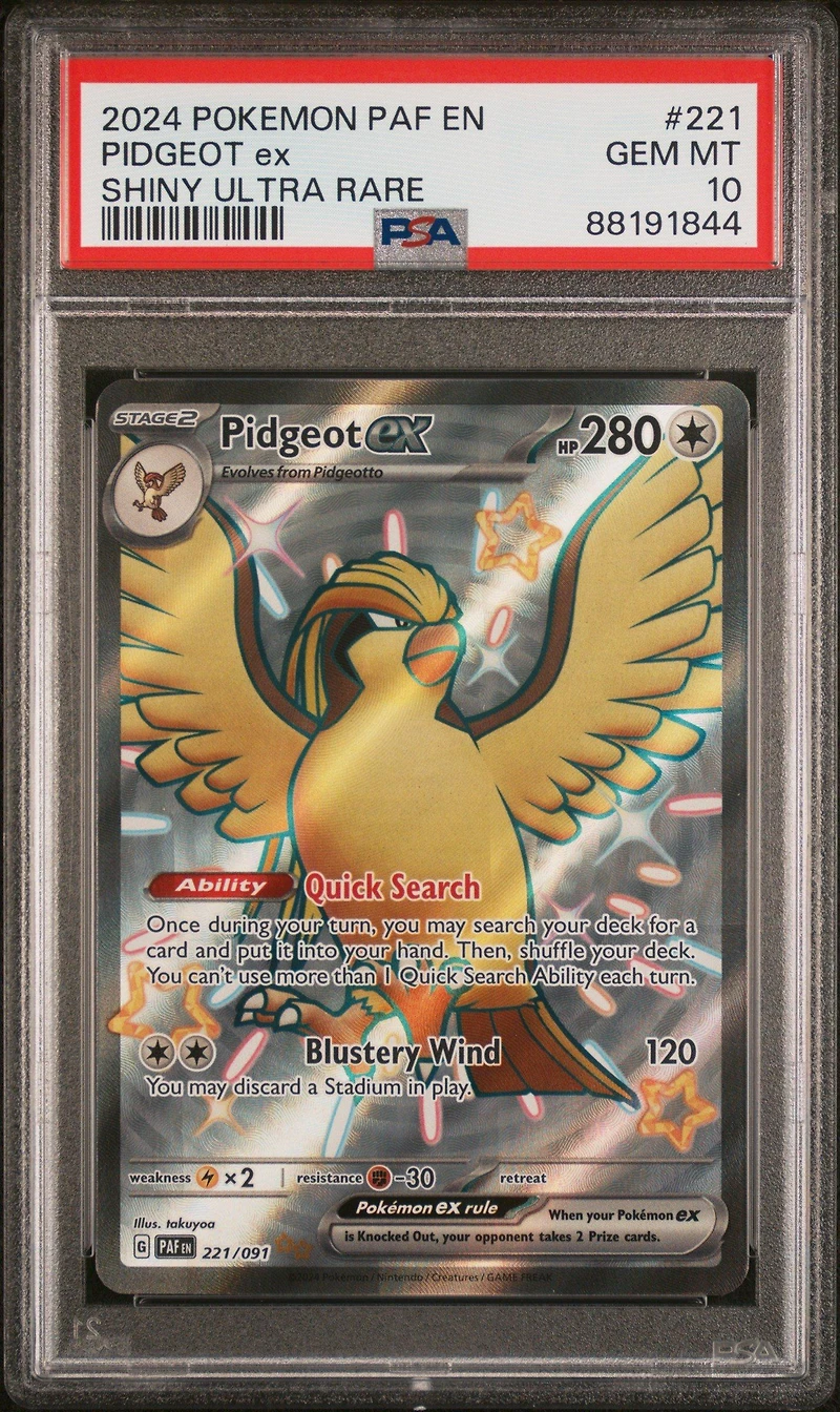 2024 Pokemon Paf En-paldean Fates 221 Pidgeot Ex Shiny Ultra Rare PSA