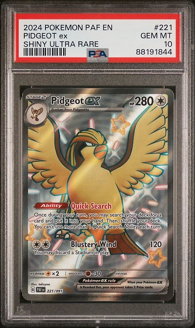 2024 Pokemon Paf En-paldean Fates 221 Pidgeot Ex Shiny Ultra Rare PSA
