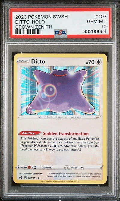 2023 Pokemon Sword And Shield Crown Zenith 107 Ditto PSA 10