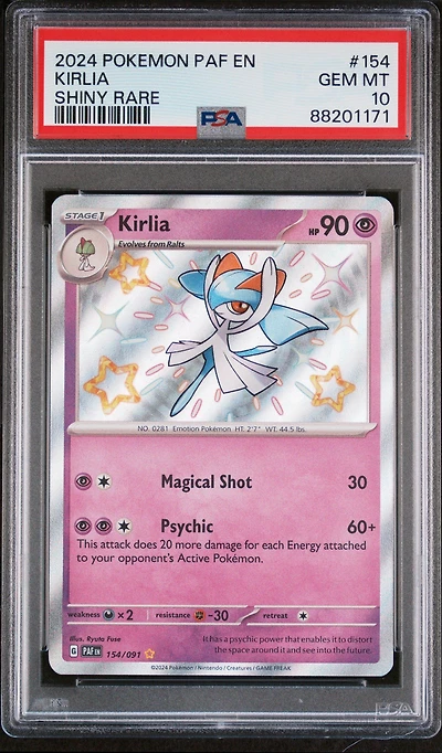 2024 Pokemon Paf En-paldean Fates 154 Kirlia Shiny Rare PSA 10