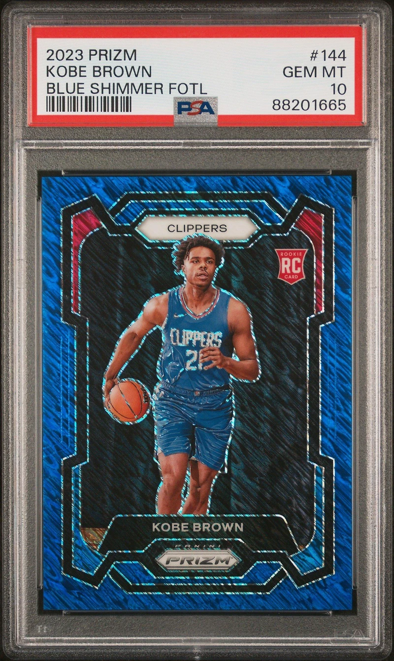 2023 Panini Prizm 144 Kobe Brown Blue Shimmer Fotl PSA 10