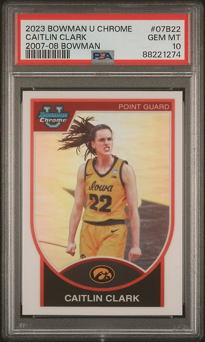 2023 Bowman University Chrome 2007-08 Bowman 07b22 Caitlin Clark PSA