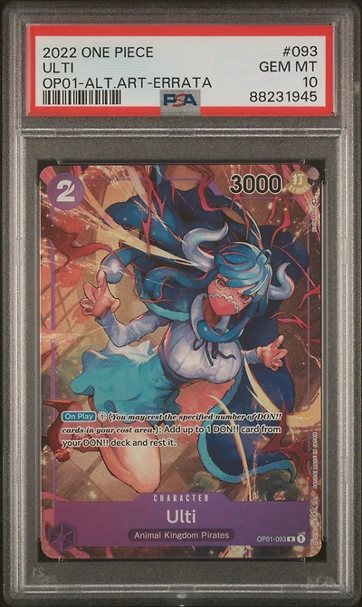 2022 One Piece Romance Dawn 093 Ulti Alternate Art-errata PSA 10